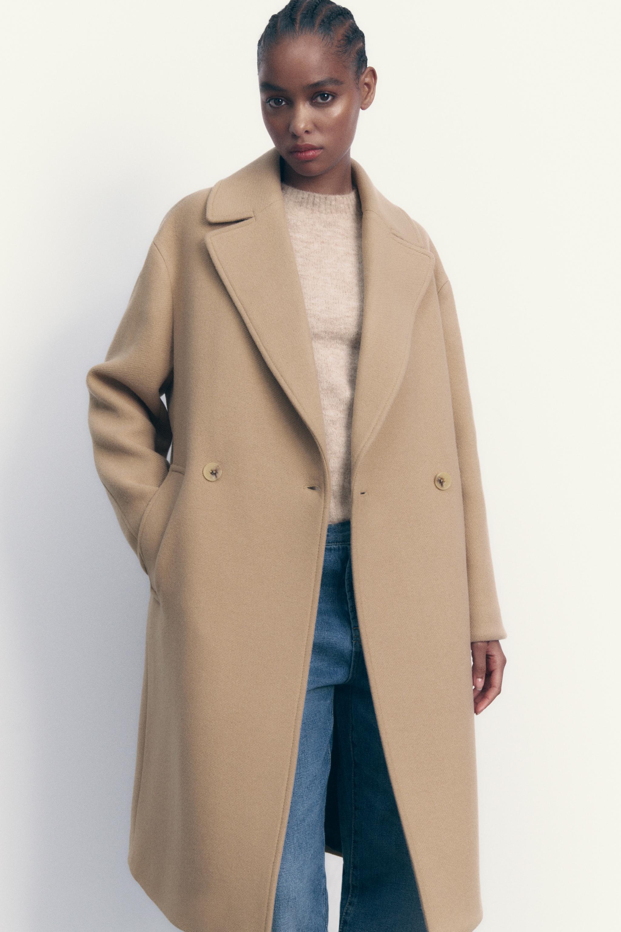 Zara wool blend 2024 oversized camel coat